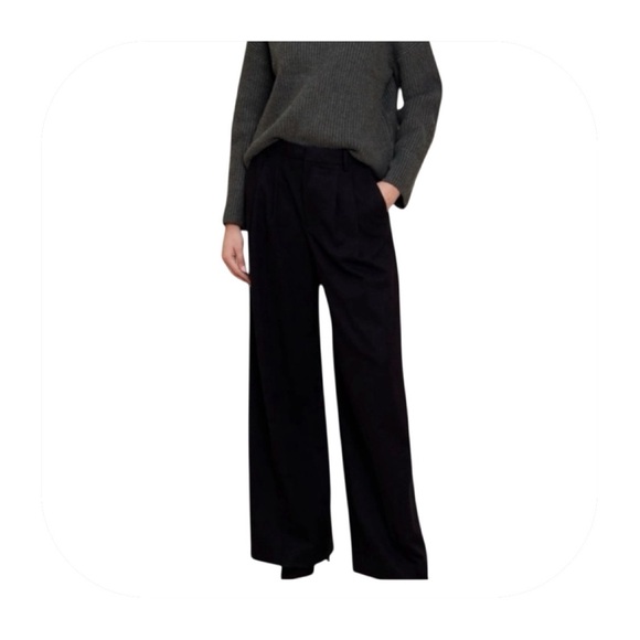 Banana Republic Pants - Banana Republic size 8 petite black wide leg pleated flannel pant